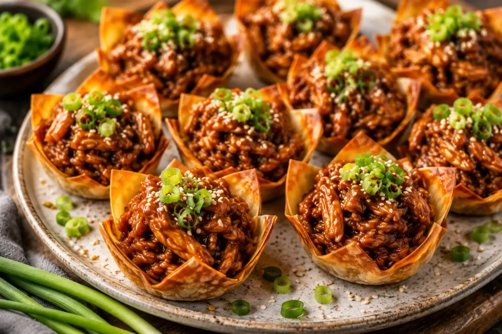 Honey Garlic Chicken Wonton Cups