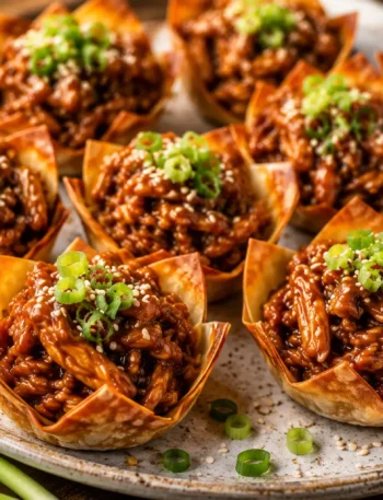 Honey Garlic Chicken Wonton Cups