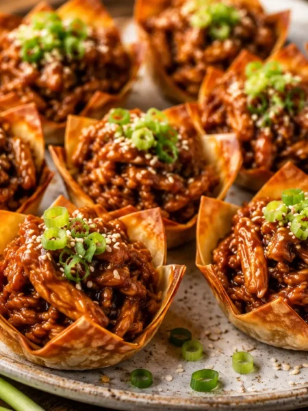Honey Garlic Chicken Wonton Cups