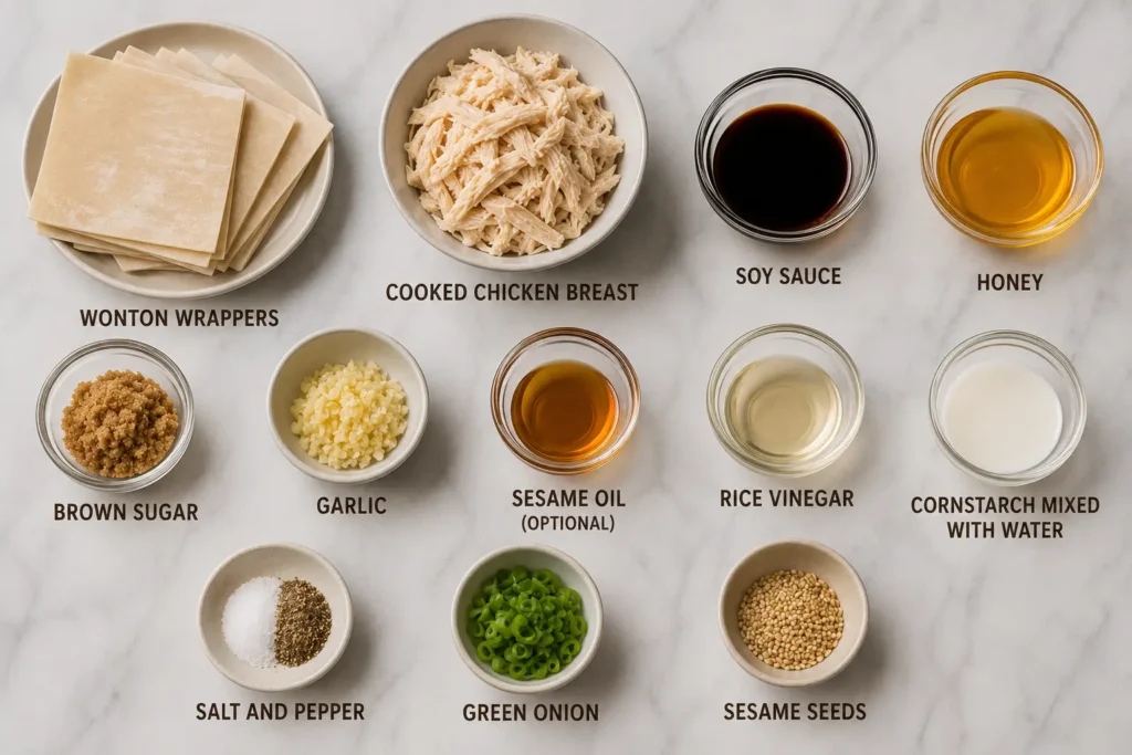 Ingredients of Honey Garlic Chicken Wonton Cups