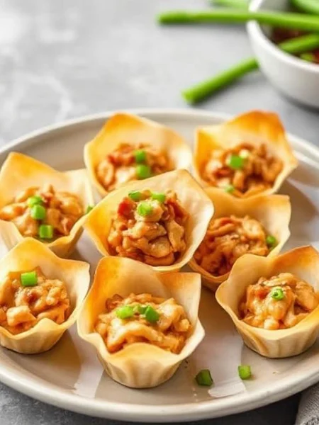 Honey Garlic Chicken Wonton Cups