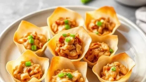 Honey Garlic Chicken Wonton Cups