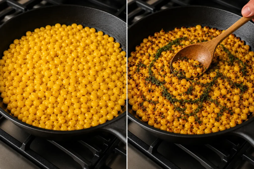 cook the corn until golden brown spots