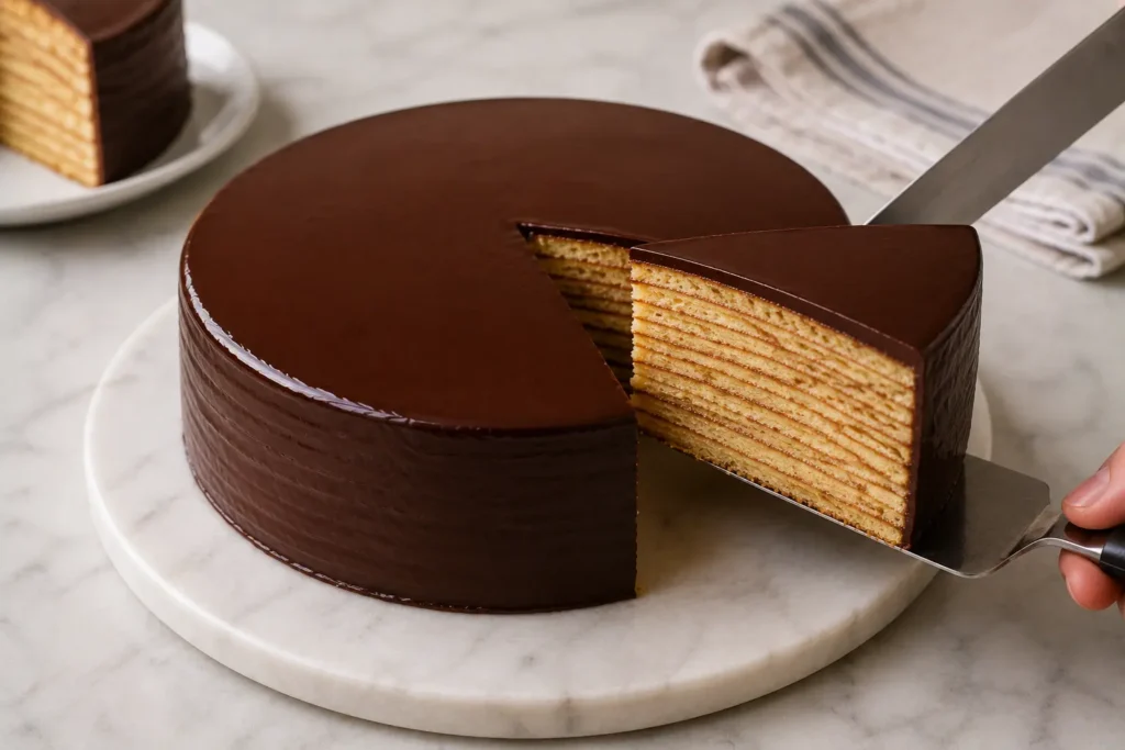 Cool the Baumkuchen cake and serve