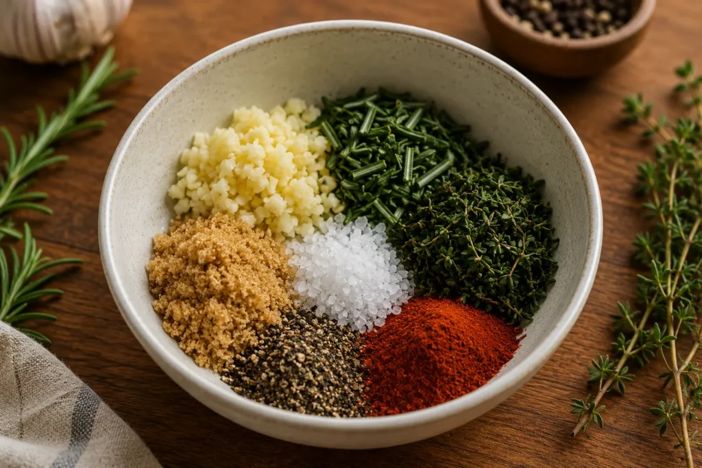 A mixture is being prepared to be combined with the pork chops.