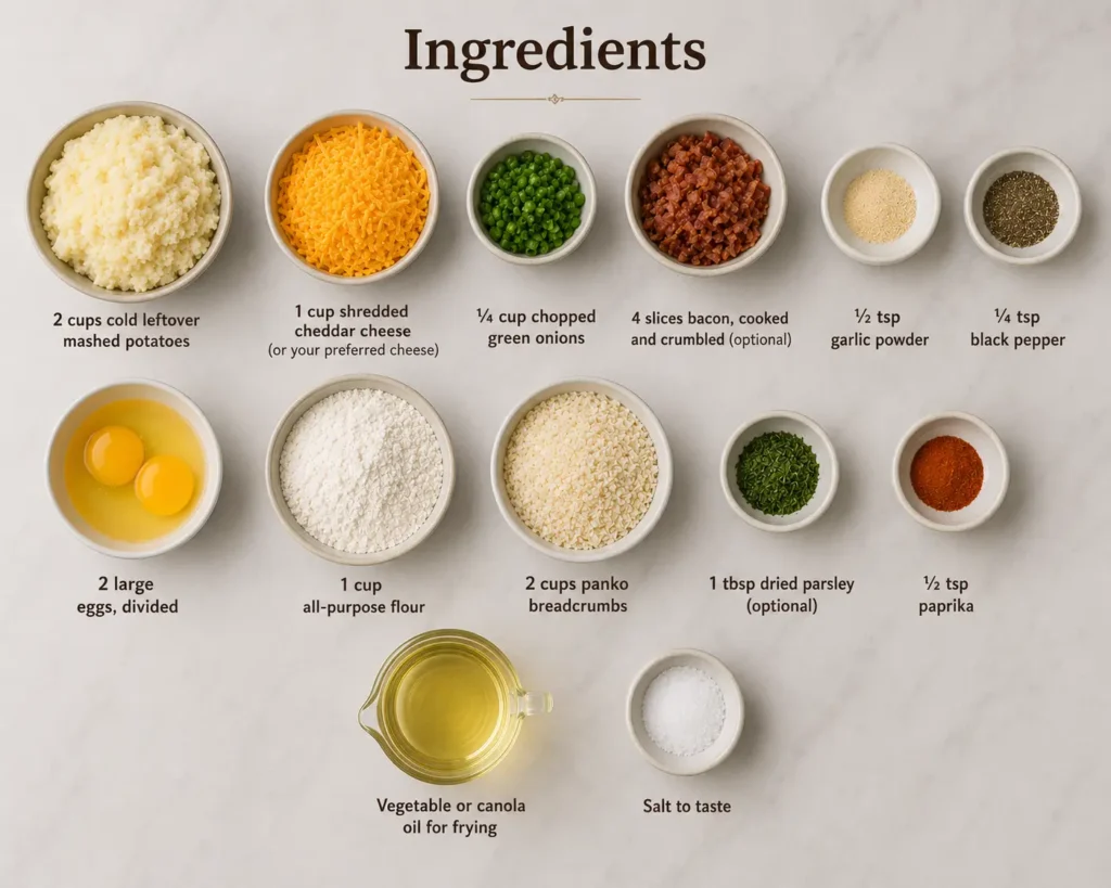 Ingredients of Cheesy Fried Mashed Potato Balls Recipe