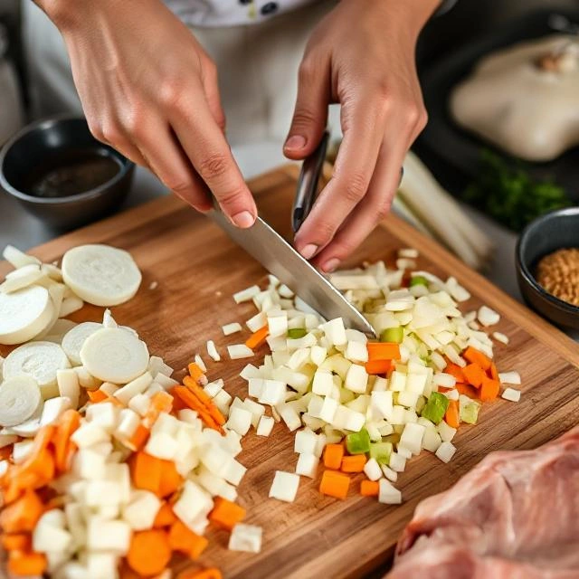 chopping fresh vegetables