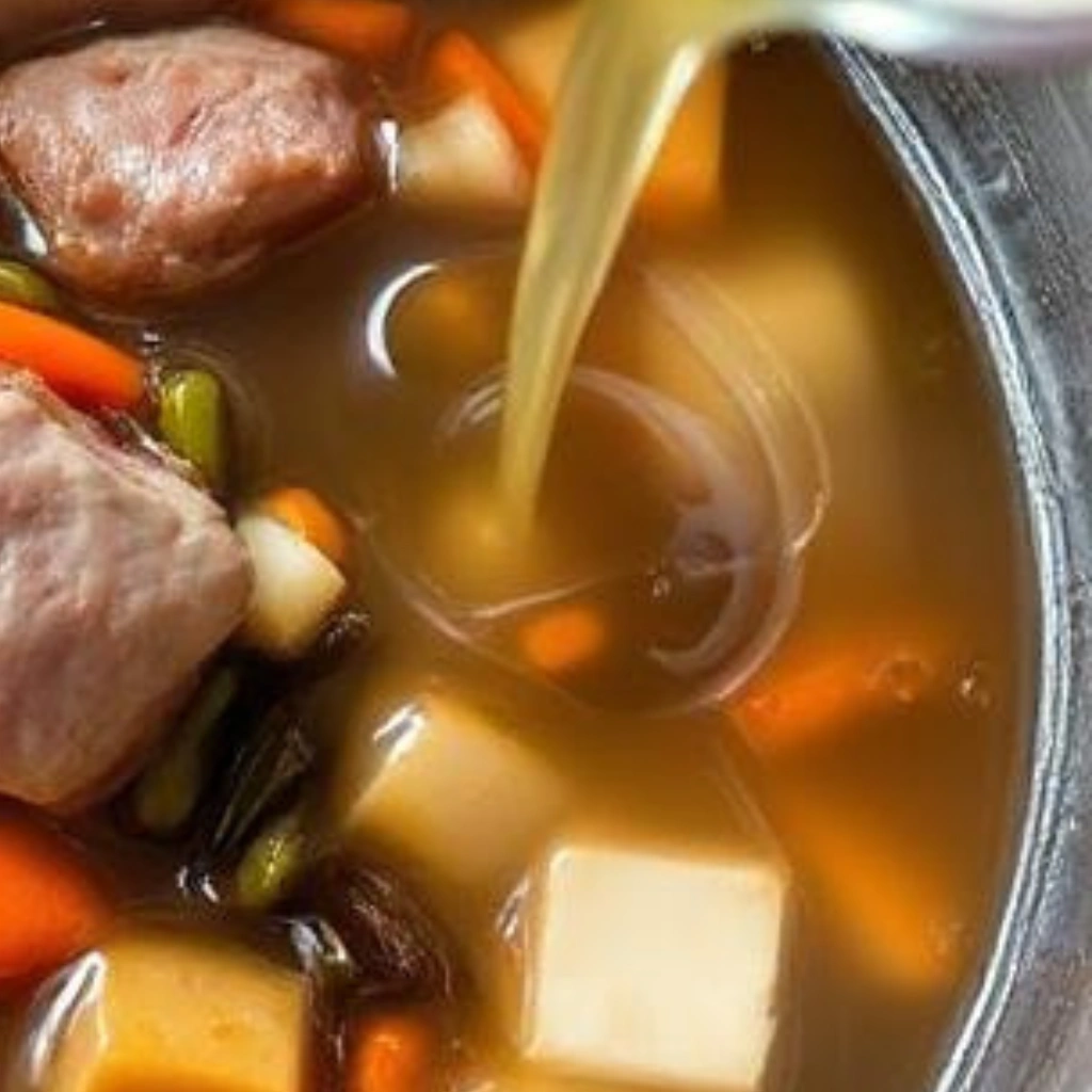 add the dashi stock, tofu, sweet potato and konnyaku