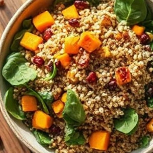 Assemble quinoa with fresh spinach in a large bowl