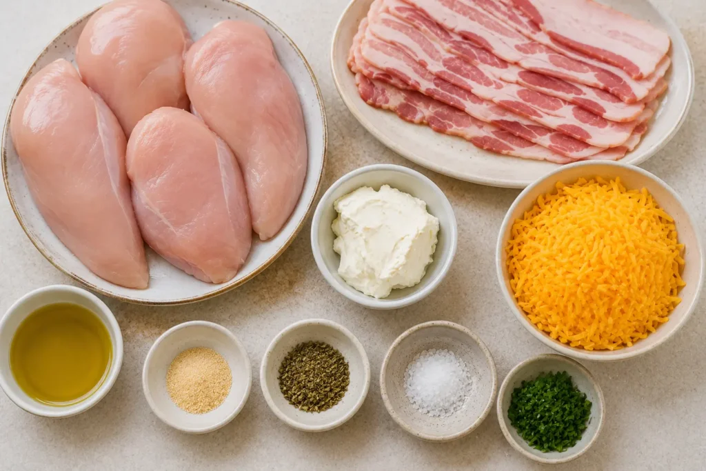 Ingredients of Bacon Stuffed Chicken Breast