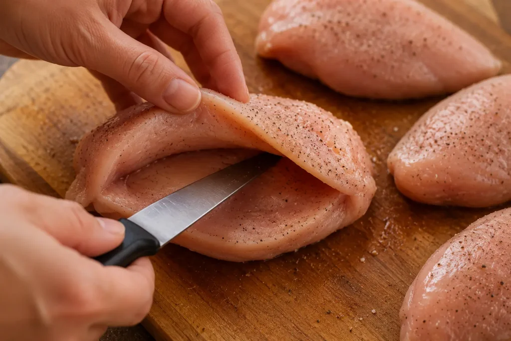  cut a pocket into the side of breast