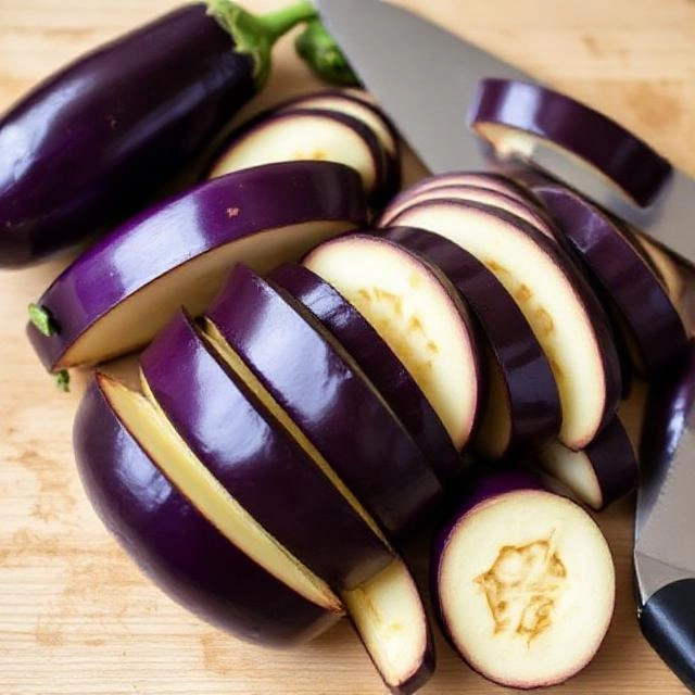 Cut the eggplants into 3-inch long pieces