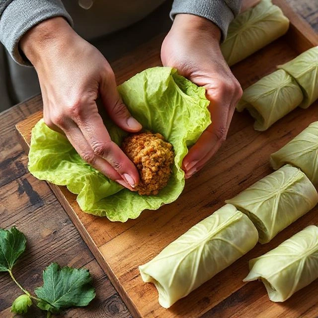 Rolling the Cabbage Leaves