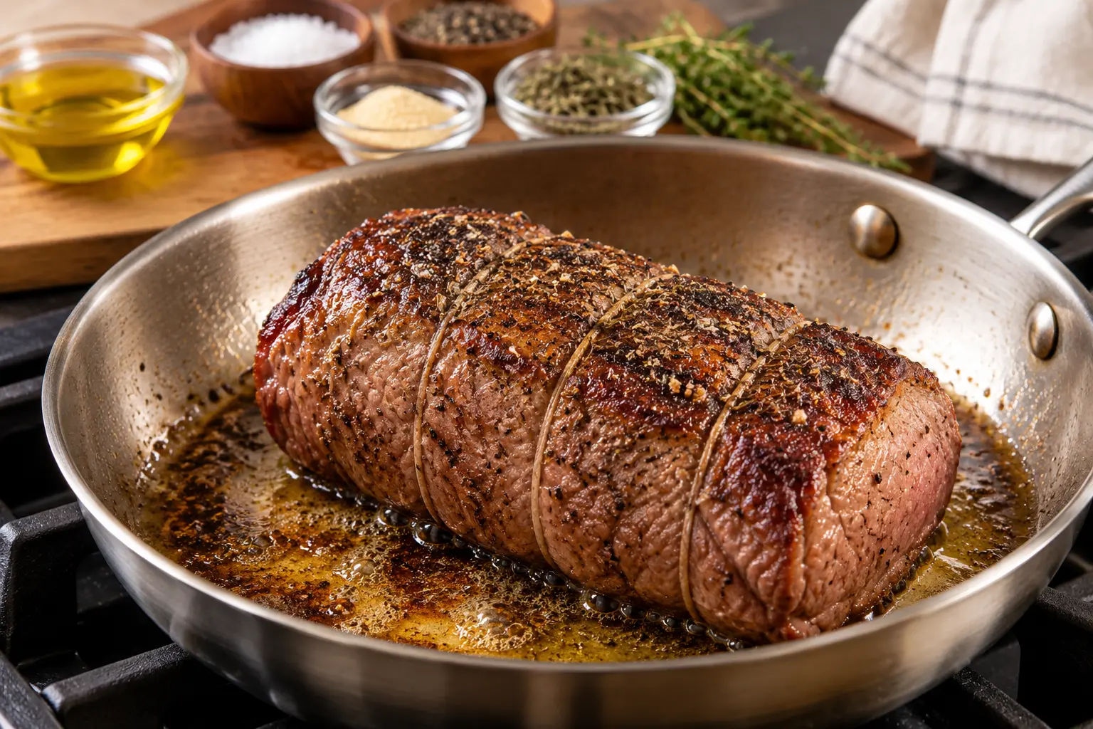 Prepare and Sear the Roast Beef