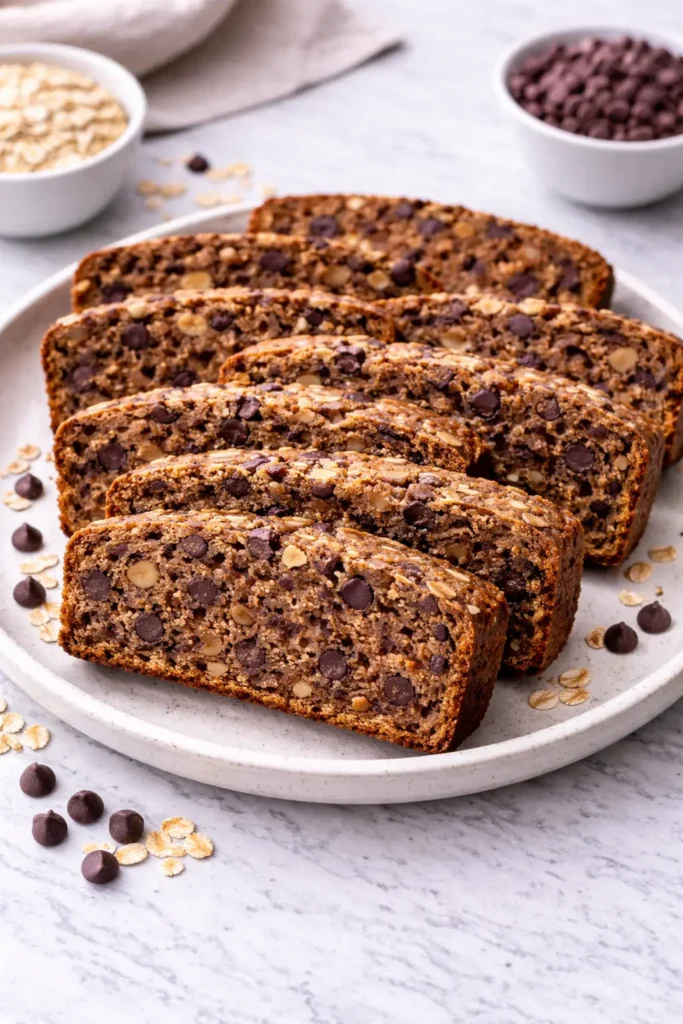 The Luna's Kitchen | Easy Chocolate Banana Oat Bread Recipe You’ll Love Slicing of the Chocolate Banana Oat Bread